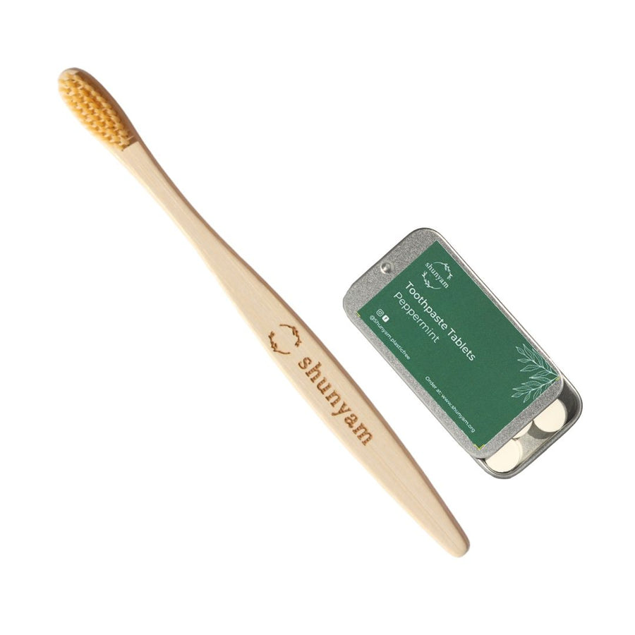 Shunyam - Toothpaste Tablet Travel Kit (Peppermint) + Bamboo Brush Combo